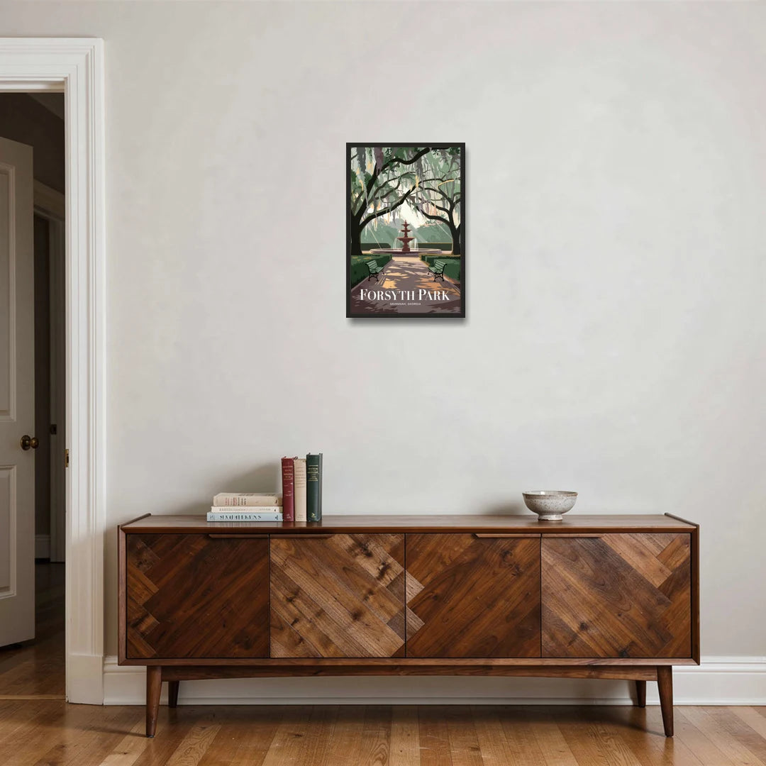 Savannah Forsyth Park Pathway - Black Framed Canvas Wall Art - Coffee Table - 16x24