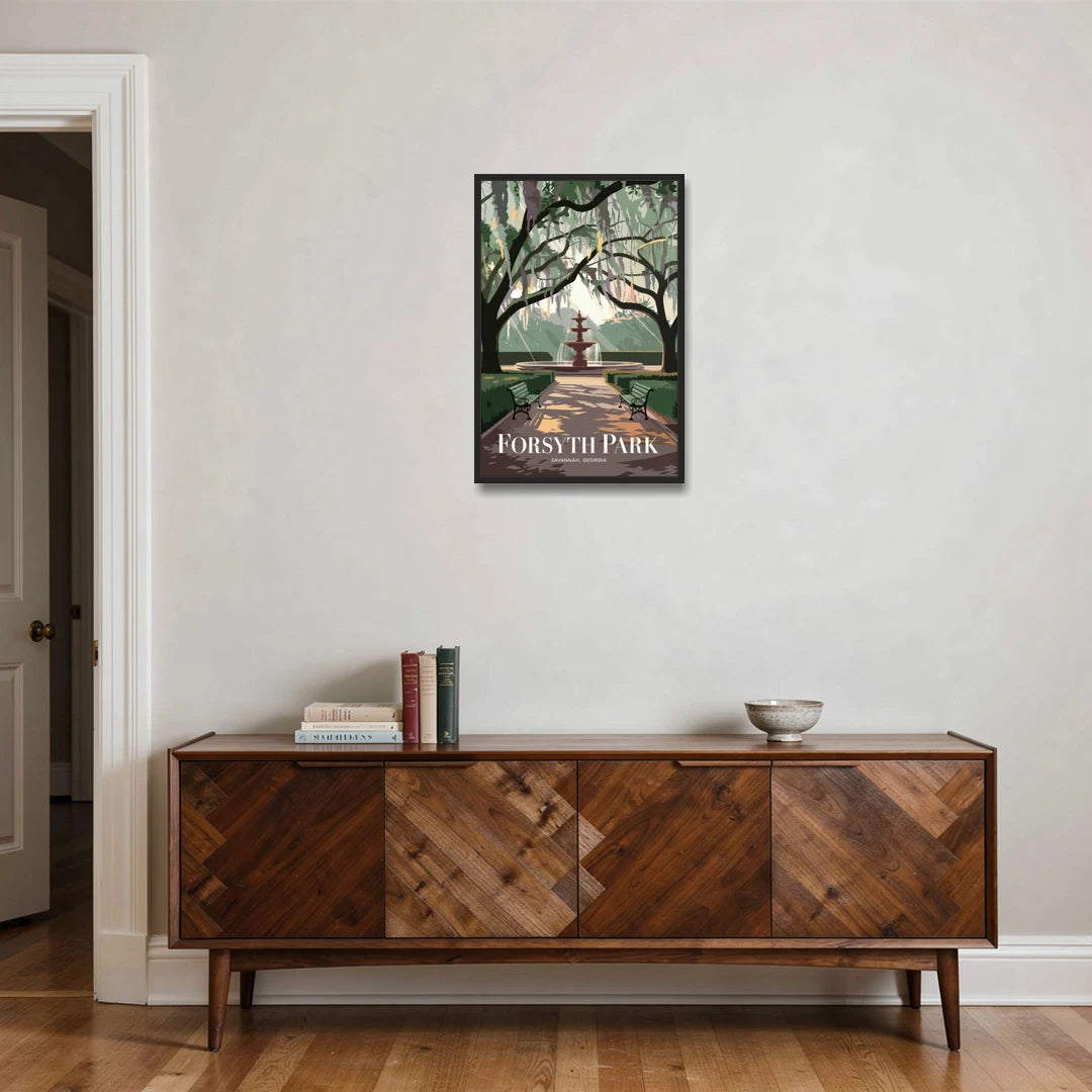 Savannah Forsyth Park Pathway - Black Framed Canvas Wall Art - Coffee Table - 20x30