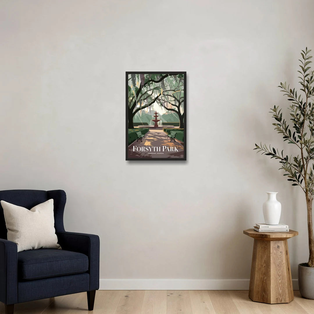 Savannah Forsyth Park Pathway - Black Framed Canvas Wall Art - Sofa - 16x24