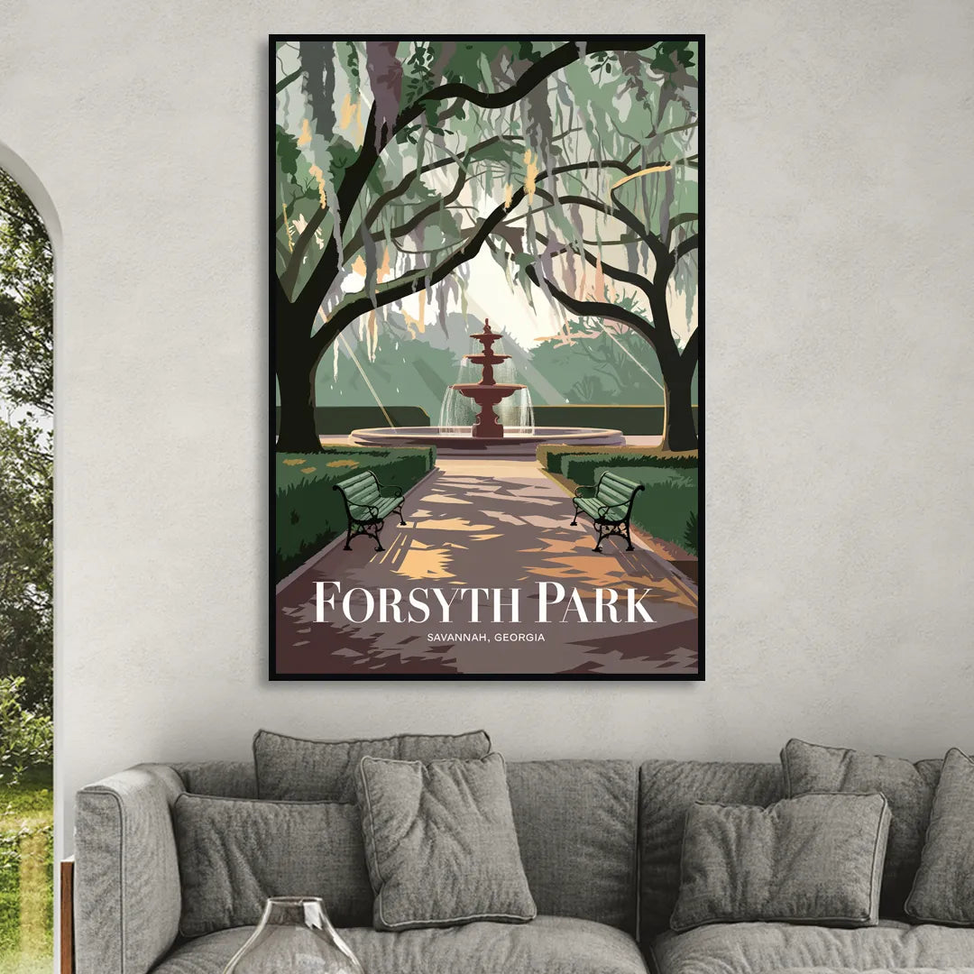 Savannah Forsyth Park Pathway Living Room - Black Canvas Wall Art