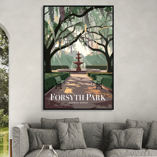 Savannah Forsyth Park Pathway Living Room - Black Canvas Wall Art