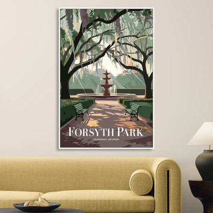 Savannah Forsyth Park Pathway Living Room - White Canvas Wall Art