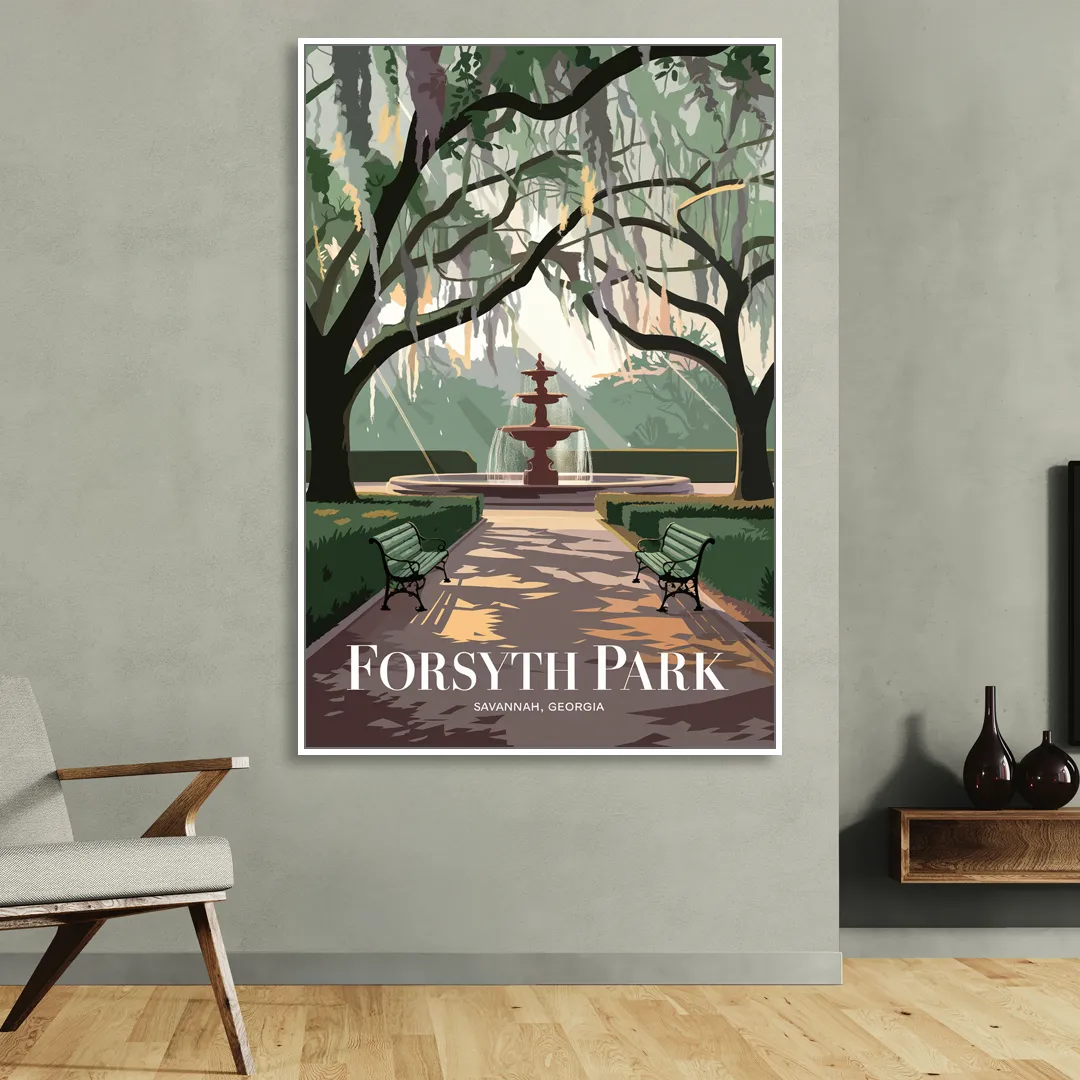 Savannah Forsyth Park Pathway Sitting Room - White Canvas Wall Art