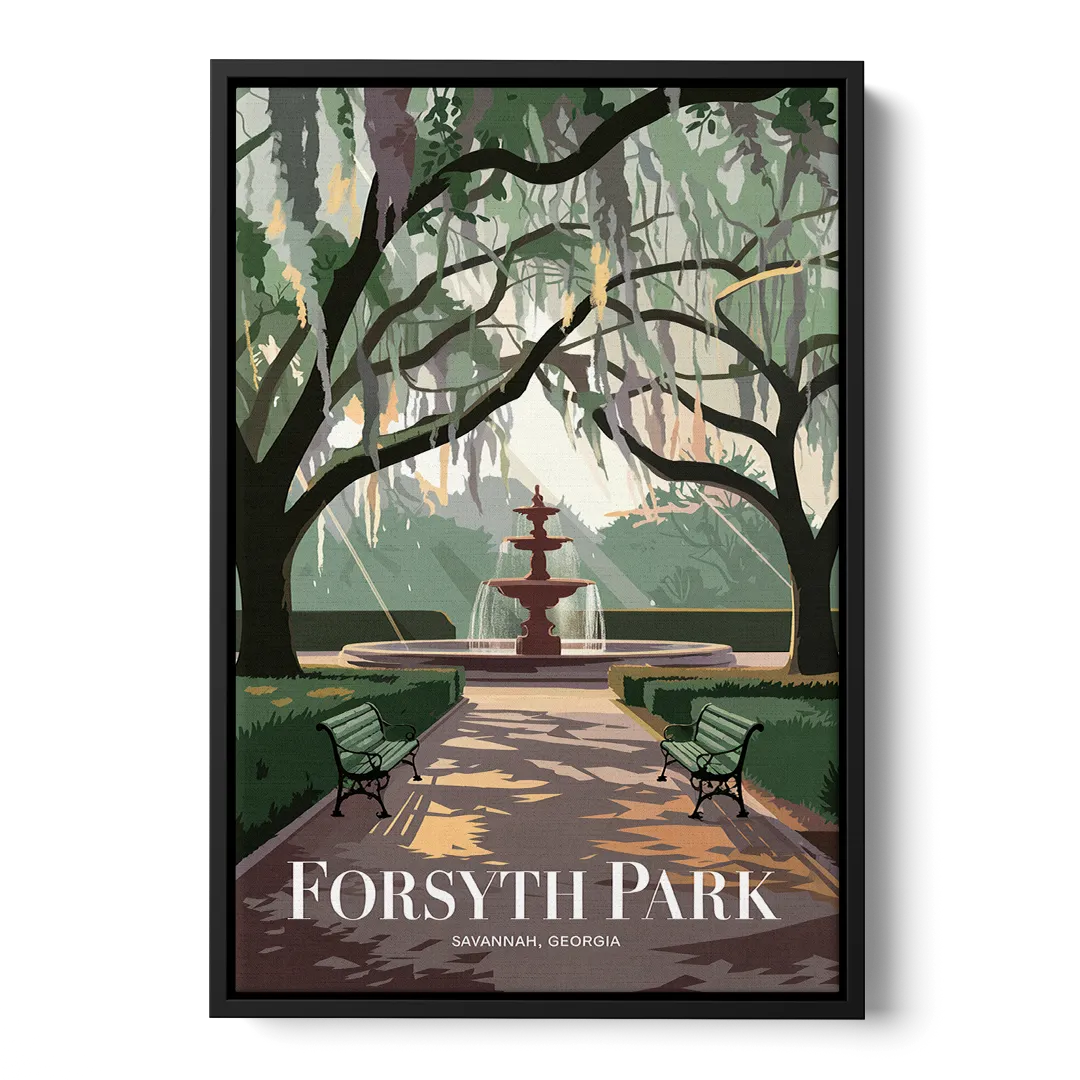 Savannah Forsyth Park Pathway Front - Black Canvas Wall Art