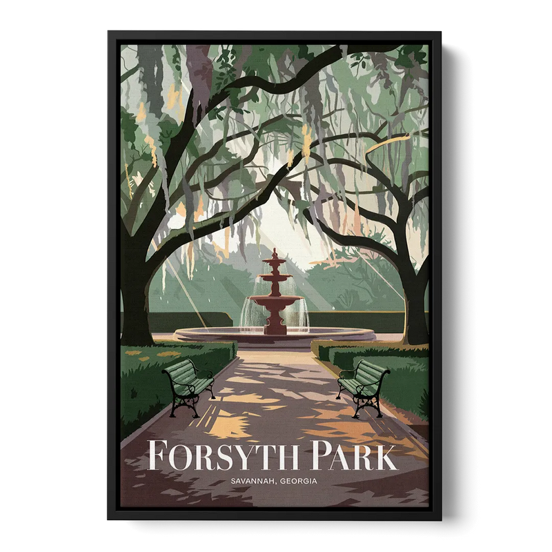 Savannah Forsyth Park Pathway Front - Black Canvas Wall Art