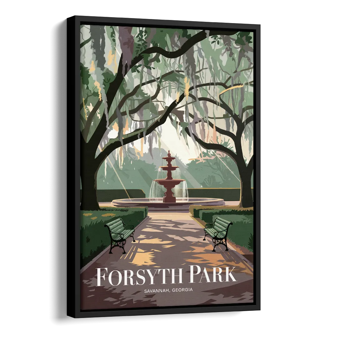 Savannah Forsyth Park Pathway Side - Black Canvas Wall Art