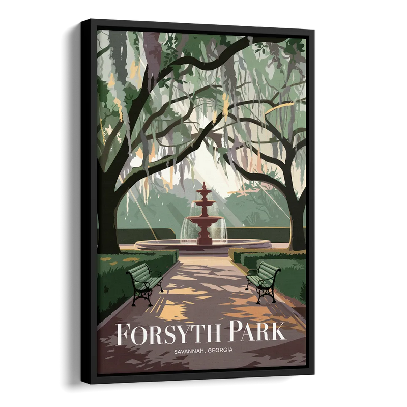 Savannah Forsyth Park Pathway Side - Black Canvas Wall Art