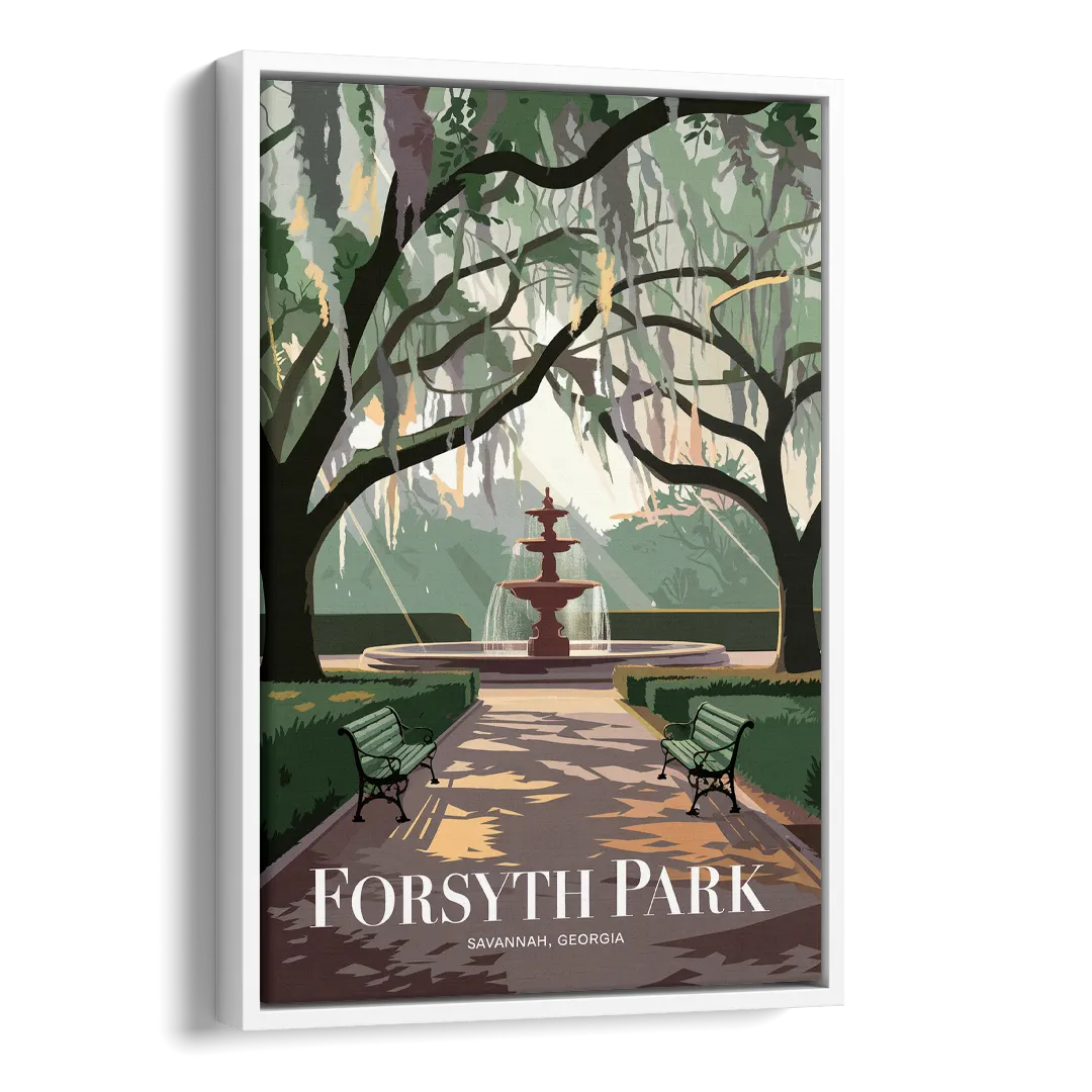 Savannah Forsyth Park Pathway Side - White Canvas Wall Art