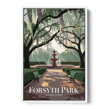 Savannah Forsyth Park Pathway Front - White Canvas Wall Art