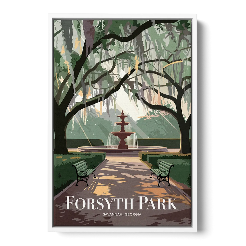 Savannah Forsyth Park Pathway Front - White Canvas Wall Art