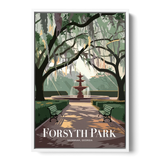 Savannah Forsyth Park Pathway - White Framed Canvas Wall Art - Front