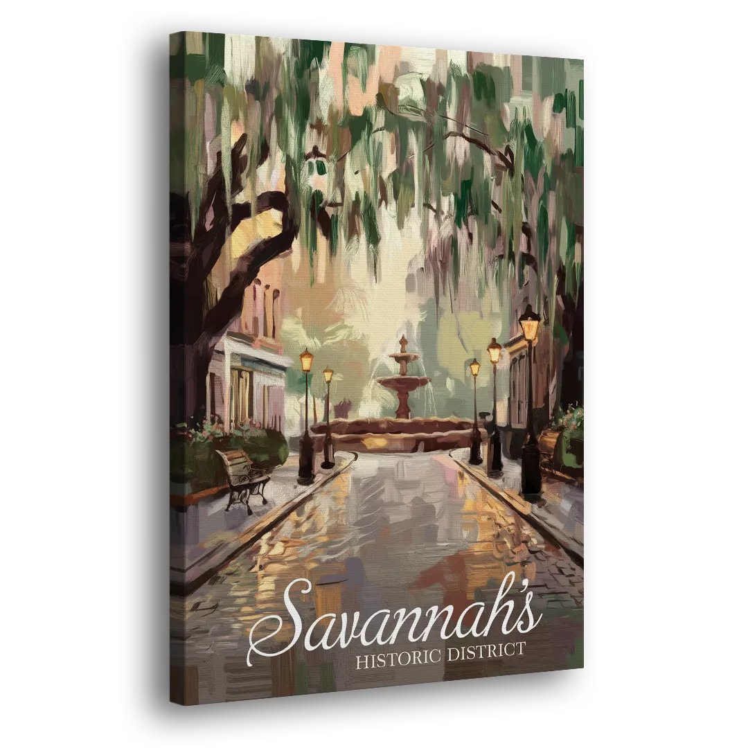 Savannah Historic District Charm Side - Canvas Wall Art