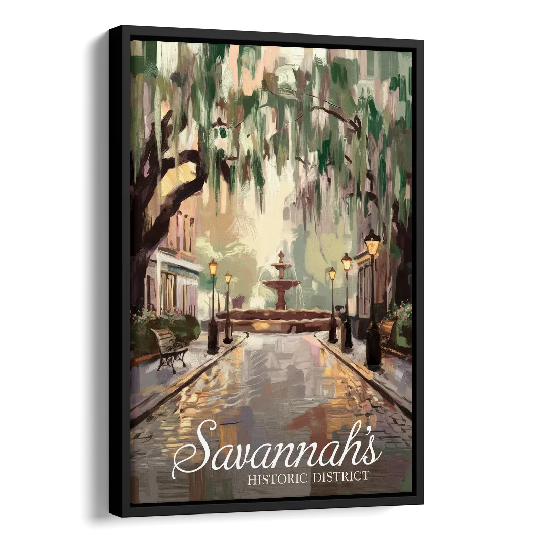 Savannah Historic District Charm Side - Black Canvas Wall Art
