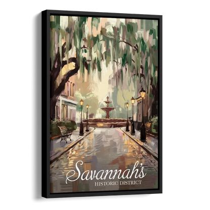 Savannah Historic District Charm Side - Black Canvas Wall Art