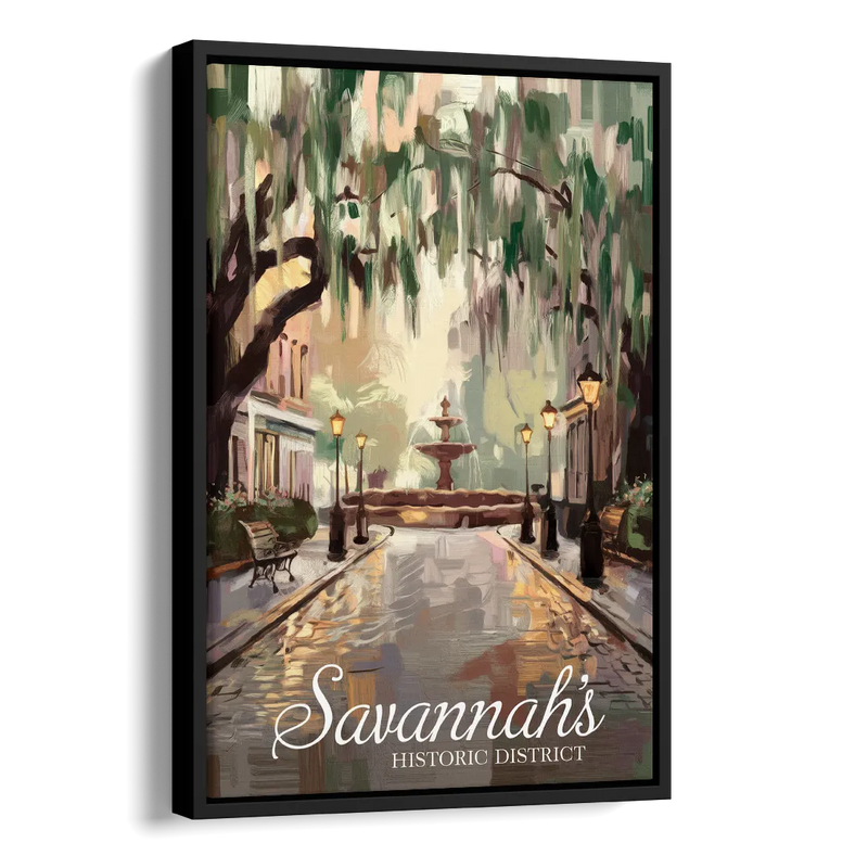 Savannah Historic District Charm Side - Black Canvas Wall Art