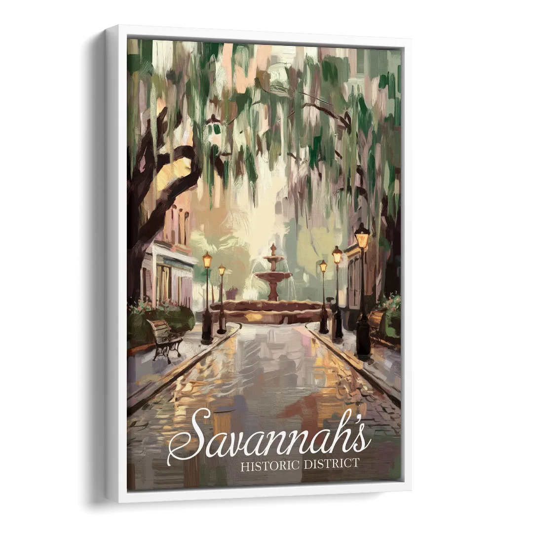 Savannah Historic District Charm Side - White Canvas Wall Art