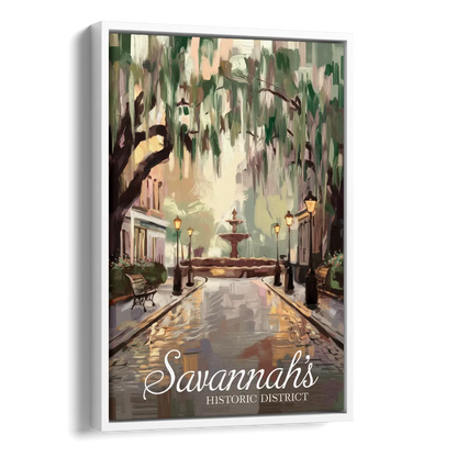 Savannah Historic District Charm Side - White Canvas Wall Art