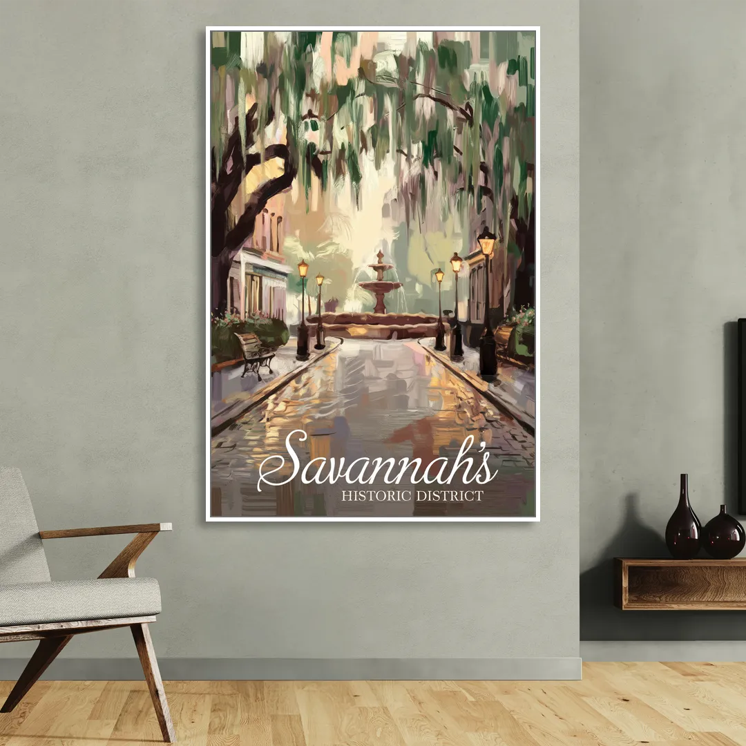 Savannah Historic District Charm Living Room - White Canvas Wall Art