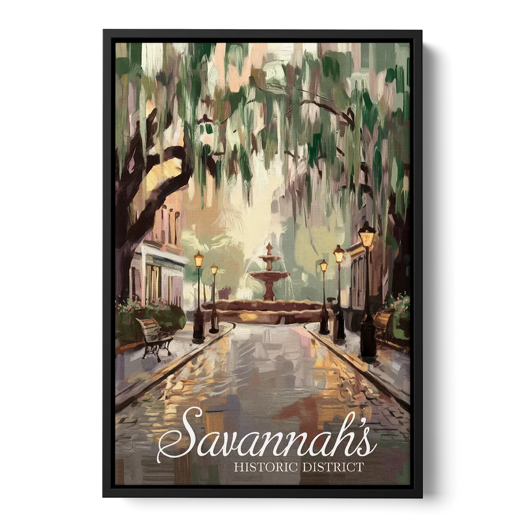 Savannah Historic District Charm Front - Black Canvas Wall Art