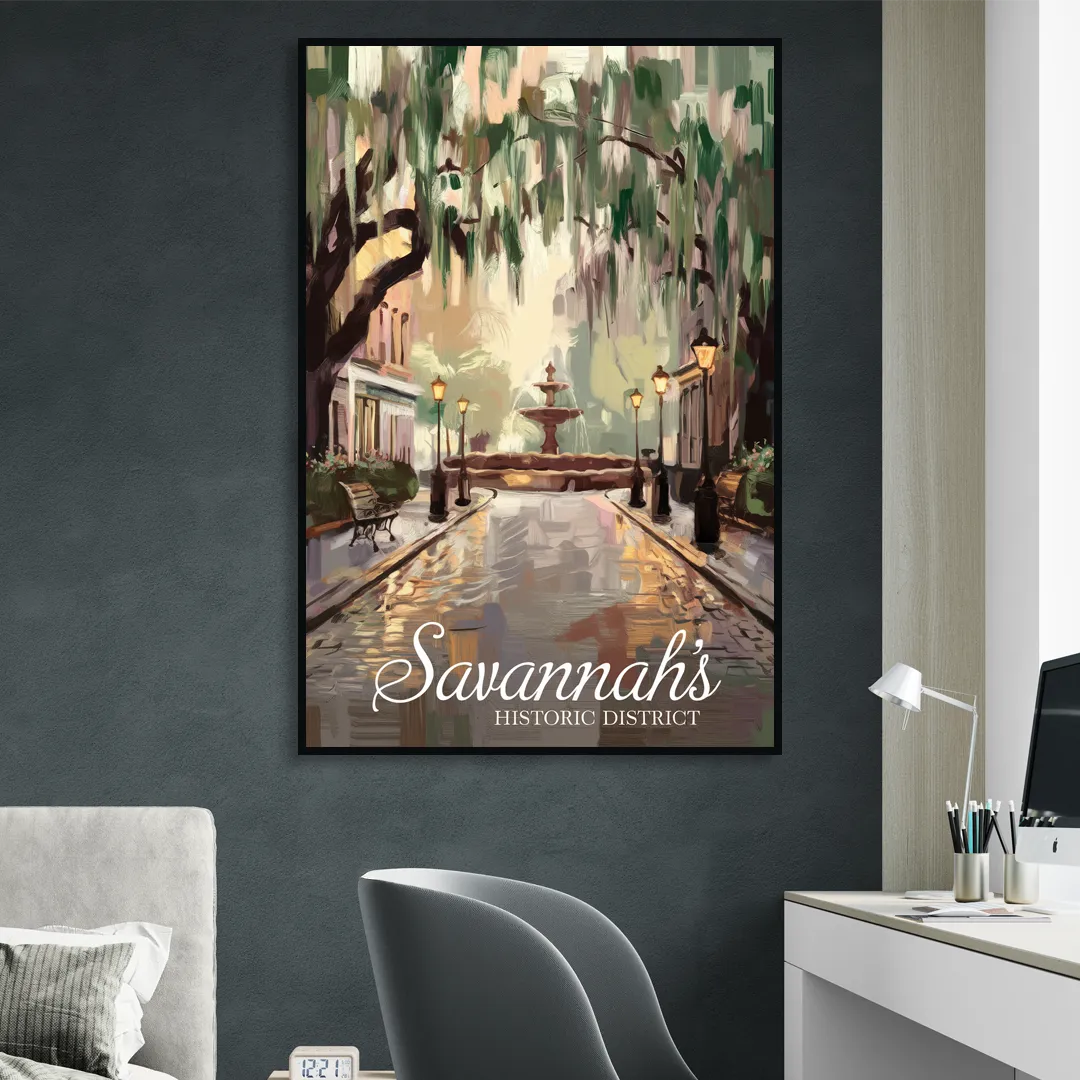 Savannah Historic District Charm Living Room - Black Canvas Wall Art