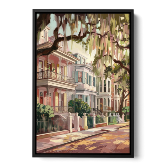 Savannah Historic Homes - Black Framed Canvas Wall Art - Front