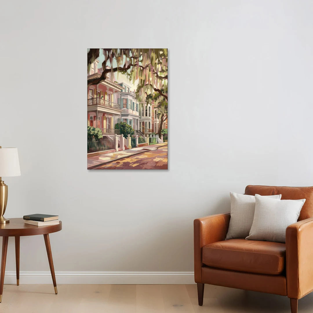 Savannah Historic Homes - Canvas Wall Art - Sofa - 24x36