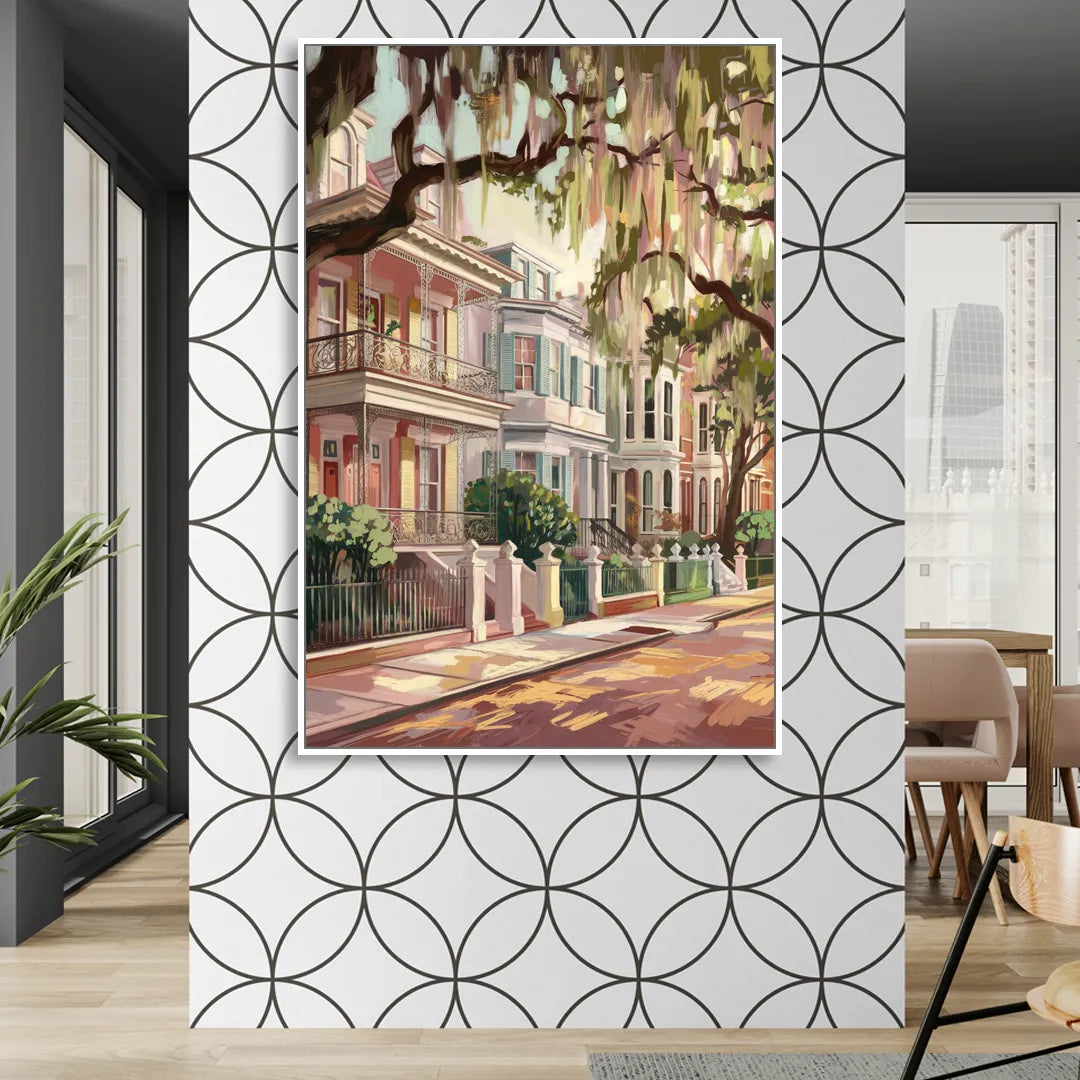 Savannah Historic Homes Sitting Room - White Canvas Wall Art