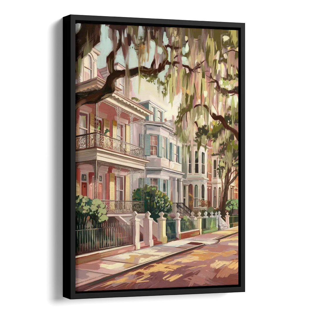 Savannah Historic Homes Side - Black Canvas Wall Art
