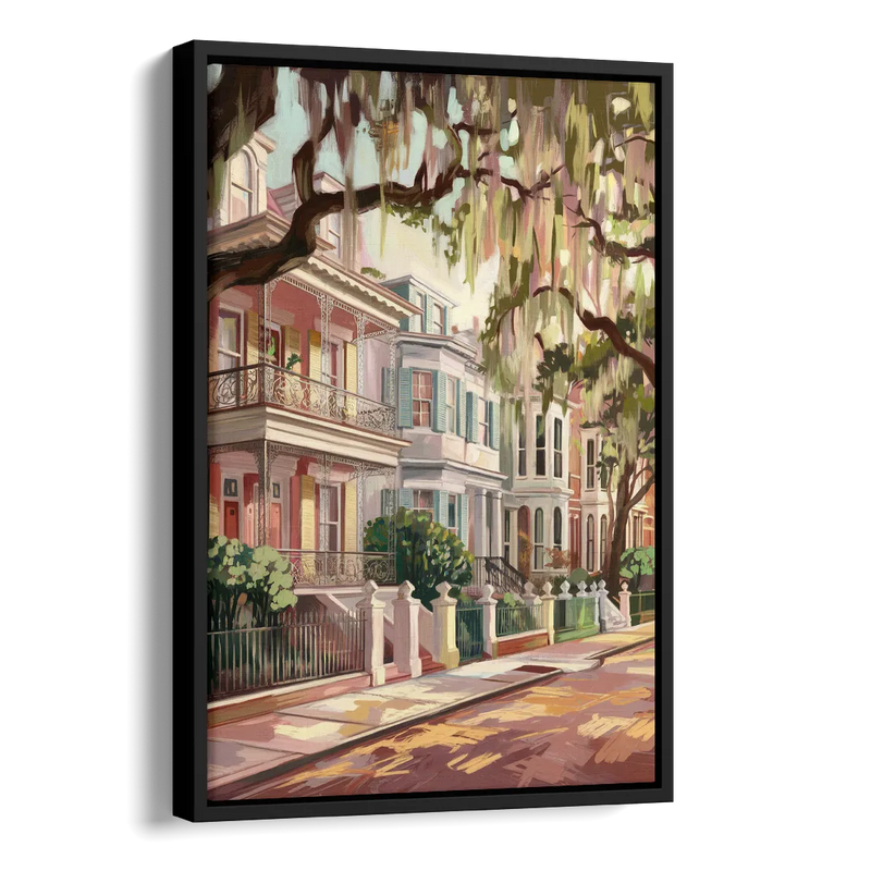 Savannah Historic Homes Side - Black Canvas Wall Art
