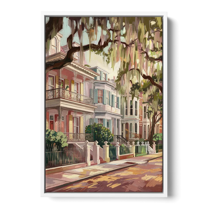 Savannah Historic Homes Front - White Canvas Wall Art