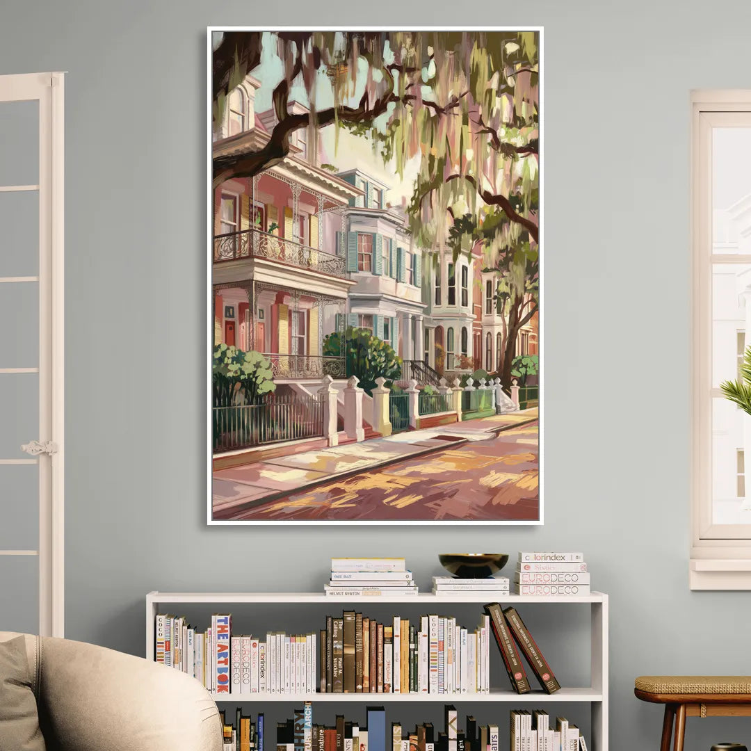 Savannah Historic Homes Living Room - White Canvas Wall Art