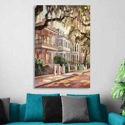 Savannah Historic Homes Living Room - Canvas Wall Art