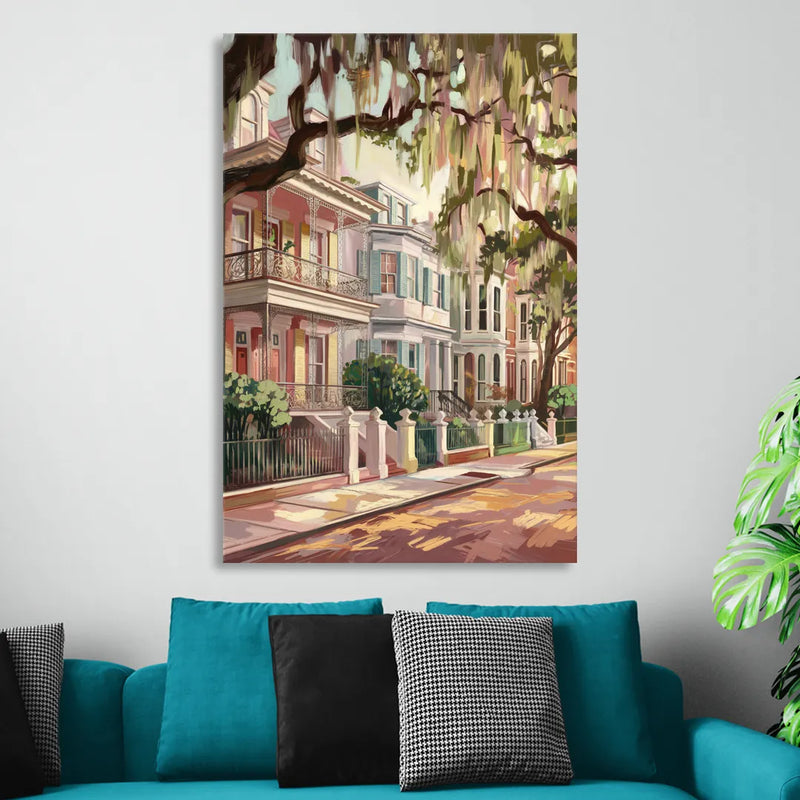 Savannah Historic Homes Living Room - Canvas Wall Art