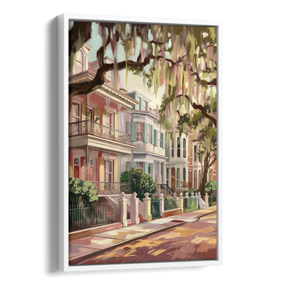 Savannah Historic Homes Side - White Canvas Wall Art