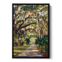 Savannah Oak Trees and Moss - Black Framed Canvas Wall Art - Front
