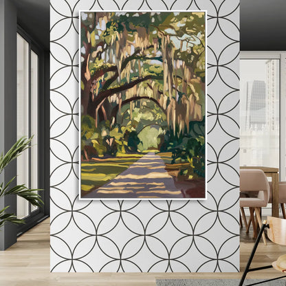 Savannah Oak Trees and Moss Living Room - White Canvas Wall Art