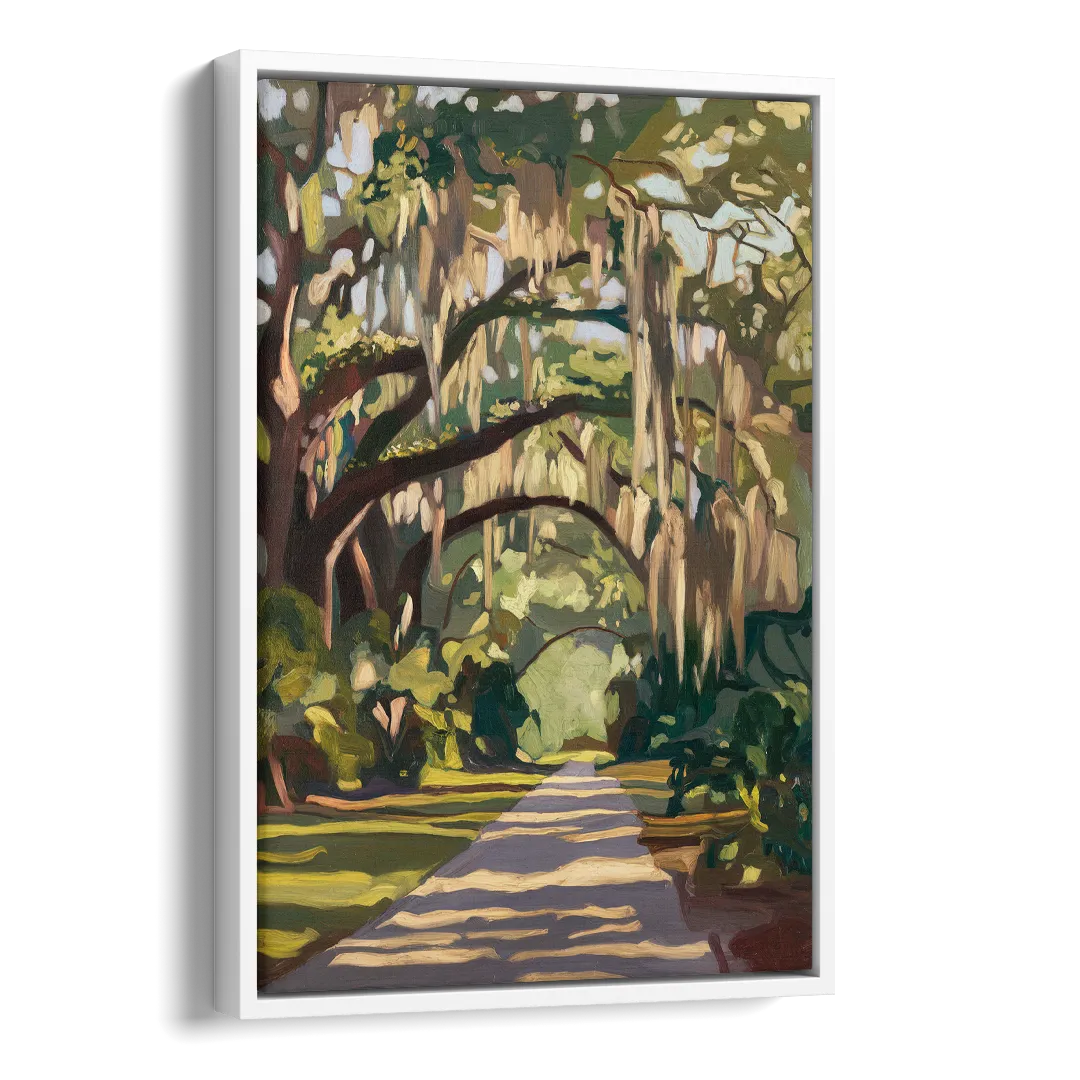 Savannah Oak Trees and Moss Side - White Canvas Wall Art