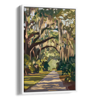 Savannah Oak Trees and Moss Side - White Canvas Wall Art