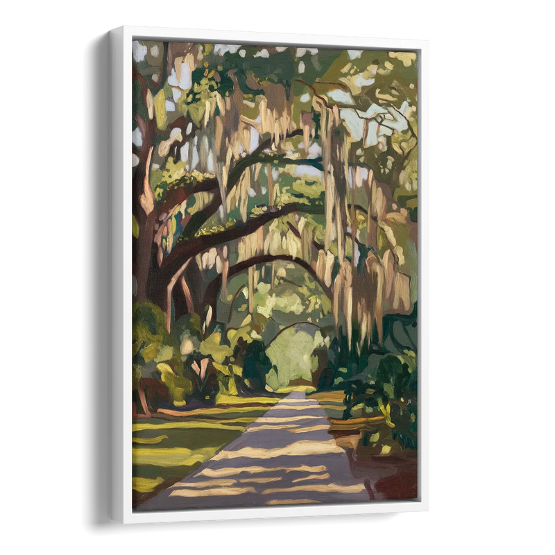Savannah Oak Trees and Moss Side - White Canvas Wall Art
