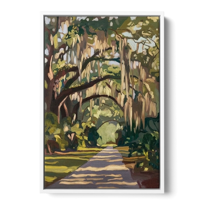 Savannah Oak Trees and Moss Front - White Canvas Wall Art