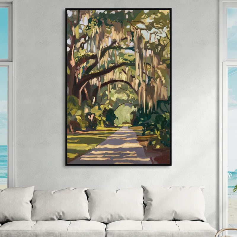 Savannah Oak Trees and Moss Living Room - Black Canvas Wall Art