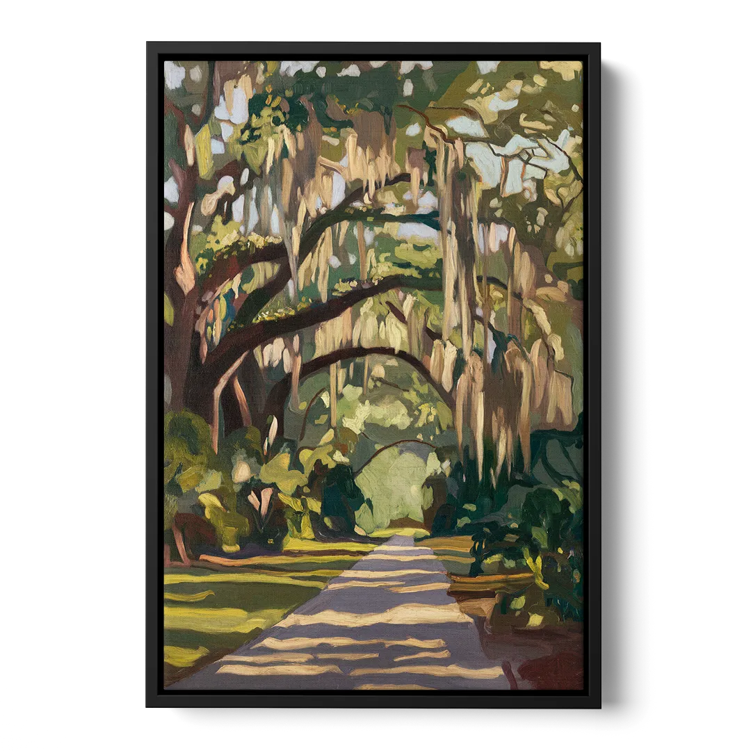 Savannah Oak Trees and Moss Front - Black Canvas Wall Art