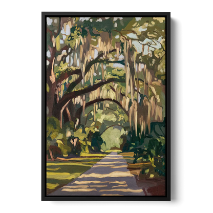 Savannah Oak Trees and Moss Front - Black Canvas Wall Art