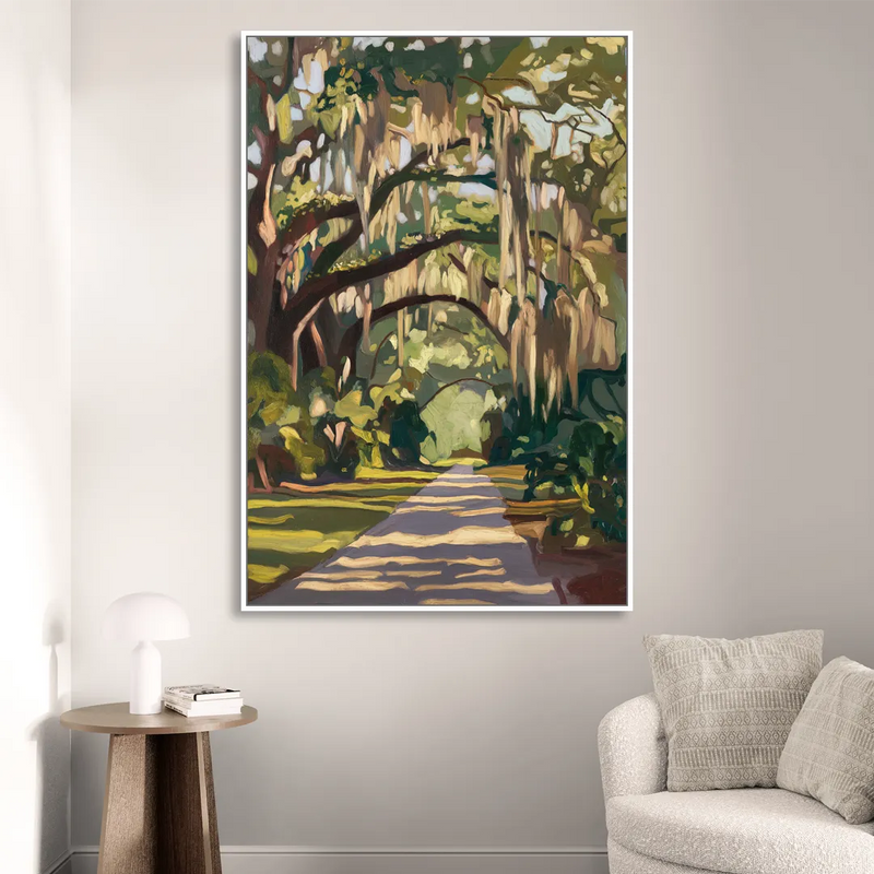 Savannah Oak Trees and Moss Sitting Room - White Canvas Wall Art