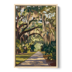 Savannah Oak Trees and Moss - Oak Framed Canvas Wall Art - Front