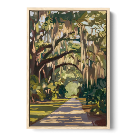 Savannah Oak Trees and Moss - Oak Framed Canvas Wall Art - Front