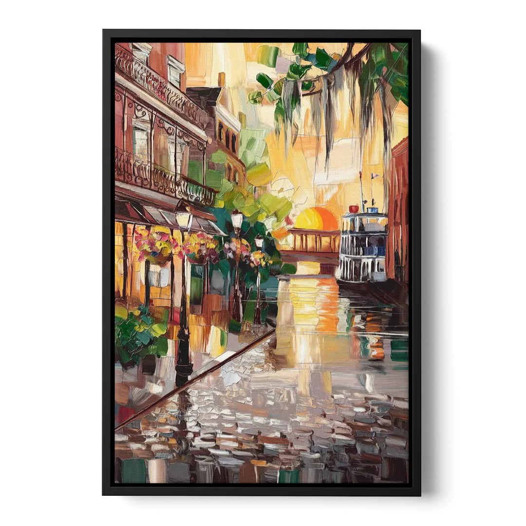Savannah River Street Vibes Front - Black Canvas Wall Art