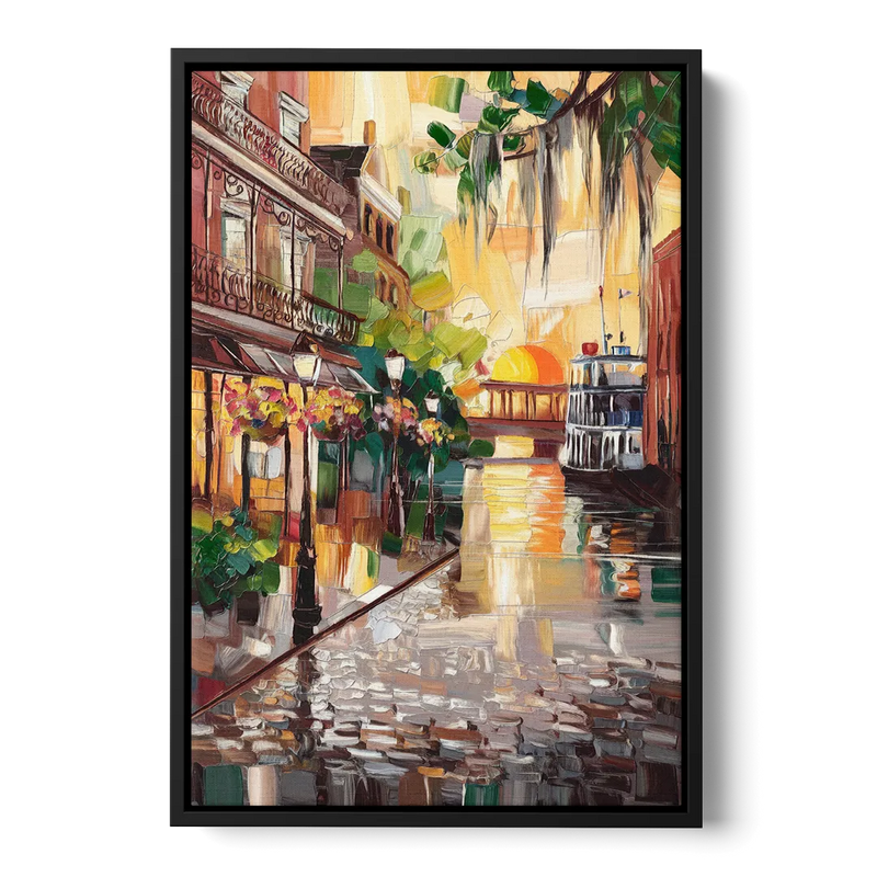 Savannah River Street Vibes Front - Black Canvas Wall Art