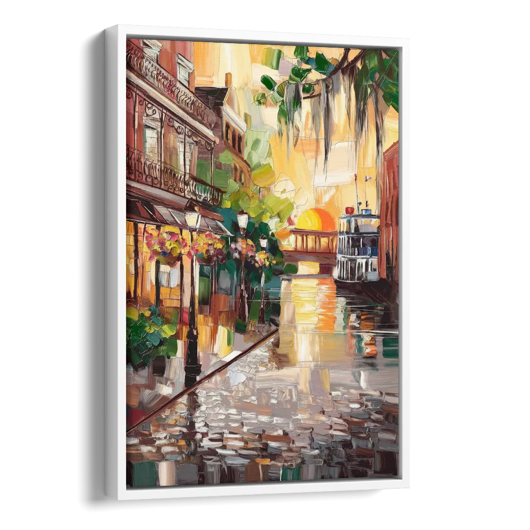 Savannah River Street Vibes Side - White Canvas Wall Art