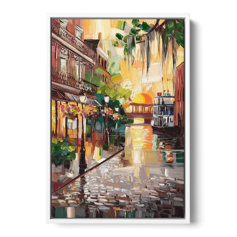Savannah River Street Vibes Front - White Canvas Wall Art